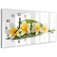 Tulup Wandklok - Bloemen Glazen Klok Met Print - 60x30 cm - Geel Moderne Glazen Wandklok - Zwarte Handen - Rechthoekige Wandklok - Wandklok Glas Decoratie - Gekleurde Glazen Klok