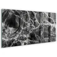 Tulup Wandklok - Zwart marmer Decoratieve Glazen Klok - 60x30 cm - Zwart Glazen Wandklok Design - Zwarte Handen - Rechthoekige Wandklok - Glazen Wandklok Design - Klok Glas Met Opdruk