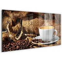 Tulup Wandklok - Koffiebonen Glazen Wandklok Design - 60x30 cm - Bruin Klok Glas Met Opdruk - Zwarte Handen - Rechthoekige Wandklok - Glazen Klok Met Print - Wandklok Glas Met Motief