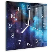 Drukarnia Piga Wandklok - Sterrenhemel Klok Glas Met Opdruk - 30x30 cm - Blauw Moderne Wandklok Glas - Witte Handen - Vierkante Wandklok - Klok Glas Met Opdruk - Moderne Wandklok Glas
