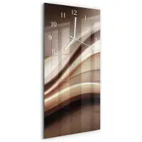 Tulup Wandklok - Patroon Gekleurde Glazen Klok - 30x60 cm - Bruin Glazen Klok Met Print - Witte Handen - Rechthoekige Wandklok - Gekleurde Glazen Klok - Glazen Klok Met Print