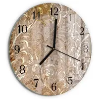Tulup Wandklok - Bloemenpatroon Moderne Wandklok Glas - 30fi cm - Bruin Wandklok Glas Decoratie - Zwarte Handen - Ronde Wandklok - Decoratieve Glazen Klok - Glazen Wandklok Design