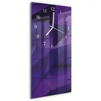 Tulup Wandklok - Patroon Gekleurde Glazen Klok - 30x60 cm - Paars Glazen Klok Met Print - Witte Handen - Rechthoekige Wandklok - Wandklok Glas Decoratie - Gekleurde Glazen Klok