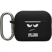 Kwmobile Hoes geschikt voor Apple Airpods Pro 3 - Siliconen cover voor oordopjes in wit / zwart / zwart - Don't Touch My Headphones design