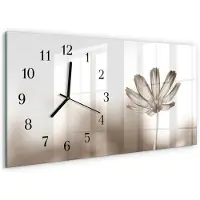 Tulup Wandklok - Bloem Glazen Klok Met Print - 60x30 cm - Beige Moderne Glazen Wandklok - Zwarte Handen - Rechthoekige Wandklok - Glazen Klok Met Print - Wandklok Glas Met Motief