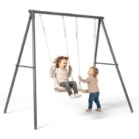 HyperMotion Dubbele Tuinswing voor Kinderen met Verstelbare Zittingen en Stalen Constructie