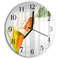 Tulup Wandklok - Wortels en bananen Moderne Glazen Wandklok - 30fi cm - Oranje Wandklok Glas Met Motief - Zwarte Handen - Ronde Wandklok - Decoratieve Glazen Klok - Glazen Wandklok Design