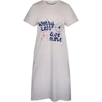 Gaubert Essential Dames Nachthemd Korte Mouw - Premium Gekamd Katoen - Worry Less Live More - Greige - Maat XL - GB-6817