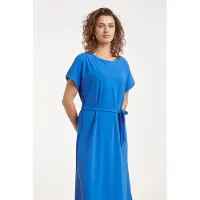 Smashed Lemon Travel midi jurk met ceintuur en korte mouwen |