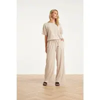 Smashed Lemon Gestreepte broek met ingeweven structuur en elastische tailleband |