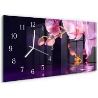 Tulup Wandklok - Orchidee Glazen Klok Met Print - 60x30 cm - Paars Moderne Glazen Wandklok - Witte Handen - Rechthoekige Wandklok - Klok Glas Met Opdruk - Moderne Wandklok Glas