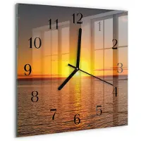 Drukarnia Piga Wandklok - Zonsondergang Wandklok Glas Met Motief - 30x30 cm - Oranje Decoratieve Glazen Klok - Zwarte Handen - Vierkante Wandklok - Wandklok Glas Met Motief - Decoratieve Glazen Klok