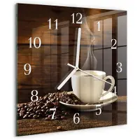 Drukarnia Piga Wandklok - Koffie Klok Glas Met Opdruk - 30x30 cm - Bruin Moderne Wandklok Glas - Witte Handen - Vierkante Wandklok - Glazen Klok Met Print - Wandklok Glas Met Motief
