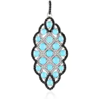 Cavill - Hanger 925 Sterling Zilver - Turkoois 4,26 ct Sleeping Beauty Cabochon - Zwarte Spinellen - Prong Zetting - Authentiek Turquoise Sieraad