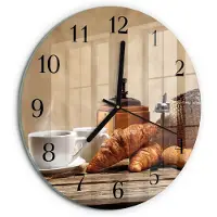 Tulup Wandklok - Croissants Gekleurde Glazen Klok - 30fi cm - Bruin Glazen Klok Met Print - Zwarte Handen - Ronde Wandklok - Decoratieve Glazen Klok - Glazen Wandklok Design