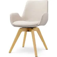 Nolon Noor-Eef draaibare Eetkamerstoel beige - houten onderstel - scandinavisch - armstoel - stoffen - comfortabel