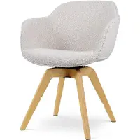 Nolon Noor-Mare draaibare Eetkamerstoel bouclé beige - houten onderstel - armstoel - scandinavisch - elegante zitting