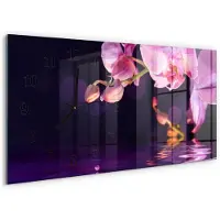Tulup Wandklok - Orchidee Moderne Wandklok Glas - 60x30 cm - Paars Wandklok Glas Decoratie - Zwarte Handen - Rechthoekige Wandklok - Klok Glas Met Opdruk - Moderne Wandklok Glas