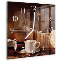 Drukarnia Piga Wandklok - Kopje koffie Moderne Glazen Wandklok - 30x30 cm - Bruin Wandklok Glas Met Motief - Witte Handen - Vierkante Wandklok - Glazen Wandklok Design - Klok Glas Met Opdruk