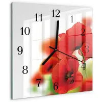 Drukarnia Piga Wandklok - Klaprozen Moderne Glazen Wandklok - 30x30 cm - Rood Wandklok Glas Met Motief - Zwarte Handen - Vierkante Wandklok - Decoratieve Glazen Klok - Glazen Wandklok Design