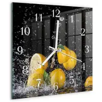 Drukarnia Piga Wandklok - Citroenen Gekleurde Glazen Klok - 30x30 cm - Geel Glazen Klok Met Print - Witte Handen - Vierkante Wandklok - Moderne Wandklok Glas - Wandklok Glas Decoratie