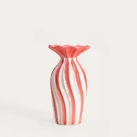 Homla - Vaas - AURELIA met golvende bovenkant - Wit en Koraal - 13.5X13.5X25.5cm