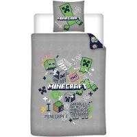 Minecraft Kinderbeddengoed Doodle 140x200 cm + Sloop 63x63 cm 100% Polyester Omkeerbaar | Creeper Gone Minin'