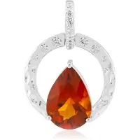 Cavill - Zilveren Hanger Dames - 925 Sterling Zilver - 2,28 ct Madeira Citrien Peervorm - Sprankelende Zirkonia - Handgemaakt Uniek Sieraad