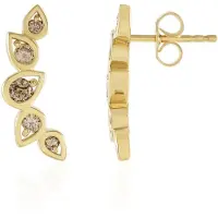 Cavill - Zilveren Oorbellen 925 Verguld - I2 Champagne Diamanten Ronde Briljant 0,52 ct - Bezel Bezetting - Elegante Luxe Oorbellen Dames