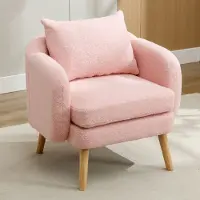 Sweiko Moderne eenvoudige teddy fluwelen fauteuil met kussen, extra dikke kussen fauteuil, enkele sofa fauteuil, gewatteerde fauteuil, vrijetijdsstoel, massief houten beenstoel