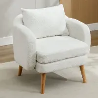 Sweiko Moderne eenvoudige teddy fluwelen fauteuil met kussen, extra dikke kussen fauteuil, enkele sofa fauteuil, gewatteerde fauteuil, vrijetijdsstoel, massief houten beenstoel