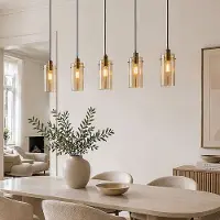 LumenXL Moderne mat zwarte en zand gouden hanglamp met amberkleurig glas 5-lichts - Seattle