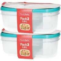 PlasticForte Vershoudbakjes - 4x stuks - 2.8 liter - herbruikbaar - transparant/blauw - kunststof - magnetron - vriezer