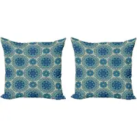 Abakuhaus Mandala Decoratieve Kussenhoes, Set van 2, Bloemenornamenten, Modern Accent, Dubbelzijdige Digitale Print, 50x50 cm, Multicolor