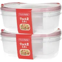 PlasticForte Vershoudbakjes - 4x stuks - 2.8 liter - herbruikbaar - transparant/roze - kunststof - magnetron - vriezer