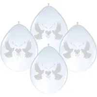 Folat Ballonnen - 8x stuks - wit - met duifjes - bruiloft versiering - feestartikelen