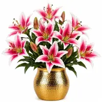 Mica Decorations Kunstbloem Lily Stargazer Valley - 8x - H75 cm - roze - kunststof - stelen kunstbloemen - boeket - bloemetjes