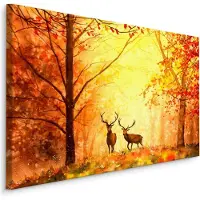 Karo-art Schilderij - Herten in een Herfstbos, 5 maten, Premium Print