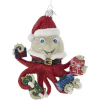 Kurt S. Adler Kerstornament - Octopus met Kerstmuts - glas - rood groen - 12cm