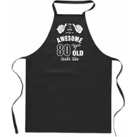 Mijncadeautje Awesome 80 year - 80 jaar cadeau - keukenschort duimen - katoen - BBQ - verjaardag - zwart