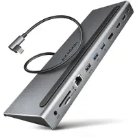 Axagon HMC-4KX3 USB 5Gbps hub met 3x USB-A, 2x HDMI, 1x DisplayPort, 1x Gigabit Ethernet (GLAN), 1x SD/microSD-kaartlezer en audio-ondersteuning met Power Delivery (PD) (HMC-4KX3)