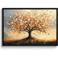 PosterMonkey Poster in lijst - Fotolijst 90x60 cm - Posters - Herfst - Boom - Oranje - Bladeren - Levensboom - Abstract - Posterlijst zwart - Decoratie - Wanddecoratie woonkamer - Muurdecoratie slaapkamer