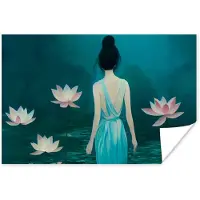 PosterMonkey Vrouw - Portret - Water - Bloemen - Lelie