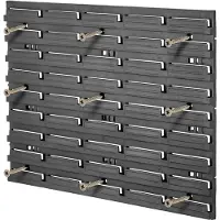 Kadax Werkplaatsrek, 116 x 39 cm, gereedschapswandrek van robuust kunststof, uv-bestendig opslagsysteem, uitbreidbare wandplaten, werkplaats of tuin (zwart, 70-delig)