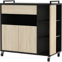 Young Furniture Verrijdbaar keukenkast Indus 77 cm hoog in eiken met zwart