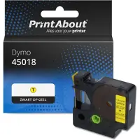 PrintAbout Huismerk Dymo 45018 (S0720580) Tape Zwart op geel (12 mm)
