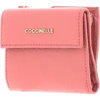 Coccinelle Leren Portemonnee Metallic Soft Mini Wallet Grainy Leather Camelia Roze