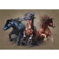 Karo-art Fotobehang Drie Rennende Paarden - Vliesbehang - 208 x 146 cm