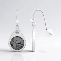 Cavill - Zilveren Druppelvormige Oorbellen - 925 Sterling Zilver - Aletai Meteoriet 3,18 ct - Zirkonia 0,22 ct - Modern Elegantie, Haaksluiting, 29 mm