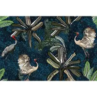 Karo-art 416cm X 290cm - Fotobehang - Kraanvogels tussen bladeren, premium print, inclusief behanglijm